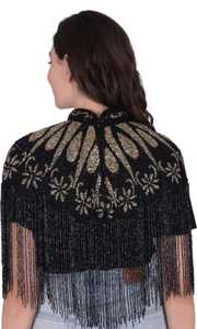 Robe de soirée brodée de perles à la main luxueuse avec cape frangée pour tenue de club ou utilisation de mariée Design brillant lourd - Product Image 6