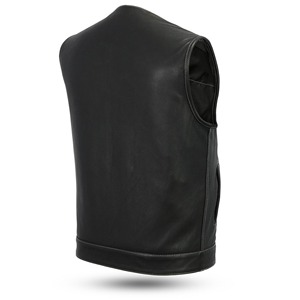 Chaleco de motociclista estilo Club de cuero negro para hombre con cremallera de doble cierre y broches Chaleco de cuero para motocicleta Chaleco de cuero - Product Image 2