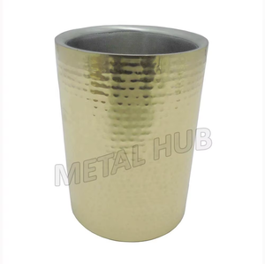 Juego de herramientas de barra enfriadora de vino dorada martillada de acero inoxidable con logotipo personalizado para bares y horas de cócteles - Product Image 6