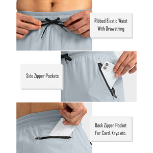 Men's 2-in-1 Zipper Pocket High <b>Elastic</b> Men's <b>Trousers</b> Sports Running Training Sweat Men's Pants Solid Pattern <b>Elastic</b> <b>Waist</b> - Product Image 4
