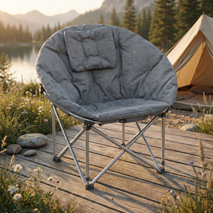 Chaise de <span class=keywords><strong>camping</strong></span> pliante moderne et légère avec appui-tête rembourré, confortable, en forme de soucoupe, avec cadre en acier, imperméable, pour l'extérieur - Product Image 4
