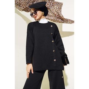 Tricot à Boutons Décoré Ensemble 2 Pièces Noir - Product Image 4
