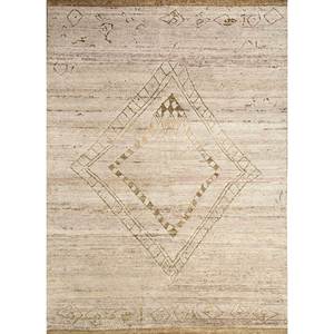 Alfombra Afgana Tejida a Mano en Beige y Marrón, 9x12, Rectangular, con Patrón Geométrico, para Sala de Estar o Pasillo - Re-1414 - Product Image 1