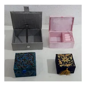 印度风格手工创意手工刺绣作品最新新设计外观制造库存珠宝盒批发