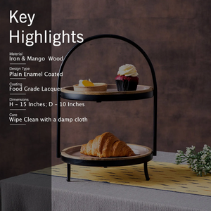 Customized Design 2-Tiered Natural Wooden and Metal <b>Cake</b> <b>Stand</b> Premium Round Wedding Serving Tray <b>Set</b> High Quality - Product Image 5