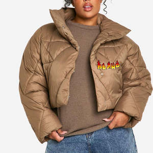 Veste matelassée courte tendance pour femmes, style d'hiver, tissu respirant, rembourrage en coton, fermeture éclair, veste d'extérieur à bulles - Product Image 4