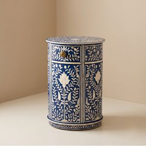 Handcrafted <b>Blue</b> Bone Inlay Round <b>Bedside</b> <b>Table</b> Luxury Nightstand for Bedroom Home Decor Wholesale Furniture - Product Image 1