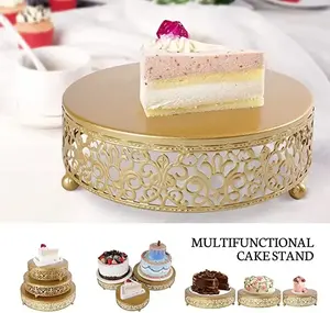 Ensemble de supports à gâteaux ronds en métal doré Présentoir à desserts vintage pour la décoration de fête de mariage - Product Image 2