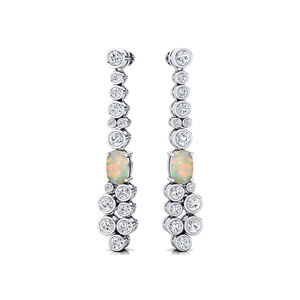 Or véritable massif de 18 carats et diamant véritable Opale éthiopienne naturelle Boucles d'oreilles pendantes magnifiques Cabochon de forme ovale en gros - Product Image 4