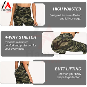 High Waist <b>Camo</b> Yoga Leggings Green Color Polyester Stretch Fabric 180 GSM Breathable Soft Comfortable Activewear Pants - Product Image 4