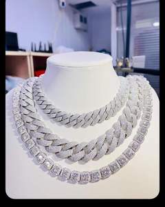 <b>VVS</b> <b>Diamond</b> 2rows 8mm 10mm 12mm 14mm S925 Silver Gold Plated Peace Cuban Link <b>Chain</b> Necklace - Product Image 1