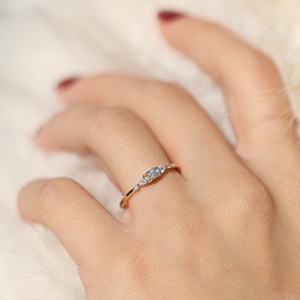 4mm Round Cut Moissanite Engagement <b>Ring</b> with Pear and Round Side Stones | <b>Dainty</b> Wedding Jewelry - Product Image 2