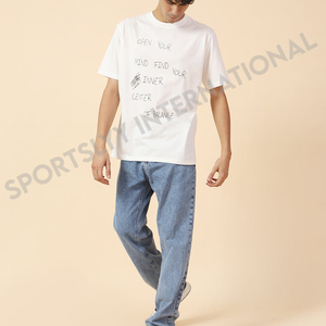 เสื้อยืดคอกลมผู้ชายคุณภาพสูง สวมใส่สบาย ผ้าฝ้าย 100% รับสกรีนลาย พิมพ์ลายได้ตามต้องการ ดีไซน์ไหล่ตก - Product Image 5