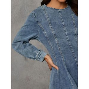 Vestido de manga larga con cuello, cremallera trasera, estampado floral, largo hasta la rodilla, estilo imperio, transpirable, formal, para fiesta, club de día, primavera, floral - Product Image 6