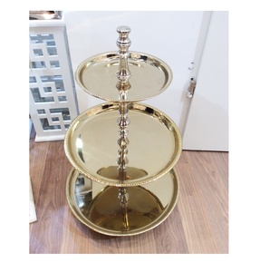 Vantage Fancy Modern Brass Shiny Polish Enamel 2 Tier <b>Cake</b> <b>Stand</b> Server with Decorative Stem <b>Cake</b> <b>Stand</b> Cheap Wholesale Price - Product Image 2