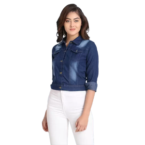 Service OEM Saison d'hiver Qualité supérieure Grande taille Veste en jean délavée décontractée coupe ajustée pour femmes Tissage tissé BD - Product Image 1