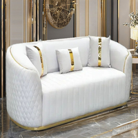 Hot Selling Modernes Wohnzimmer Sofa Set Edelstahl Knopf Tufting Villa Home Office Sofas Hotel Wohnzimmer Möbel