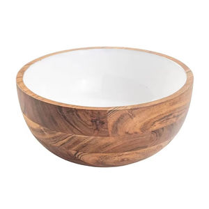 White Enamel Finished Mango Wood Bowl Leak proof Large Wooden Bowl Snacks <b>Counter</b> Accessories for Serving & Decor Usage Bowl - Product Image 1