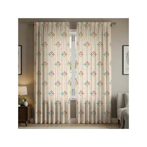 ผ้าม่านผ้าฝ้ายแท้สีครีม 200 เส้นด้าย ขนาด 140x240 ซม. 230 GSM ลายดอกไม้สีเขียวพร้อมพู่ห้อย ได้รับการรับรองมาตรฐาน OEKO-TEX - Product Image 2