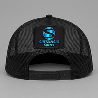 Casquette Trucker Noire Personnalisée avec Impression par Sublimation Bleue, Dos en Maille, Chapeau Snapback, Logo Brodé, Réglable, Style Streetwear, Casquette de Sport