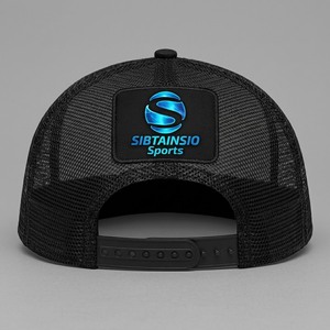 Casquette Trucker Noire Personnalisée avec Impression par Sublimation Bleue, Dos en Maille, Chapeau Snapback, Logo Brodé, Réglable, Style Streetwear, Casquette de Sport - Product Image 6