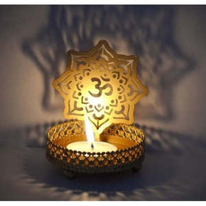 ECraftIndia - Portavelas de Metal Dorado con Diseño de Om, para Velas de Té, Aromáticas, Cónicas, con Patrón de Pilar, 7 cm x 10 cm, para Bodas y Decoración del Hogar - Product Image 2
