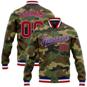 Chaqueta directa de invierno al por mayor casual personalizada Camo Red-Royal Bomber Full-Snap Varsity Letterman Salute To Service - Product Image 1