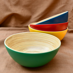 Yellow color coiled spun <b>fiber</b> <b>bamboo</b> bowl sets natural kitchen bowls top quality wholesale dinnerware set - Product Image 6