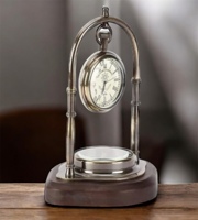 Horloge de table vintage en laiton, métal, socle en marbre, montre de poche antique, horloge de bureau faite à la main, décoration de la maison, design art déco, batterie