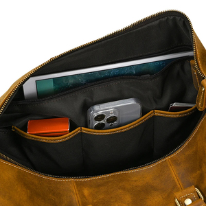 Genuine Leather Foldable Portable Durable Weekender <b>Duffel</b> <b>Bag</b> with Zipper Closure and Detachable Strap for Travel - Product Image 6