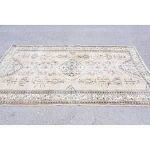 Alfombra turca Vintage Beige-Marrón 5,6X8,9 pies Tejido plano de lana con patrón de retazos para decoraciones de sala de estar Uso de pasillo - Product Image 4