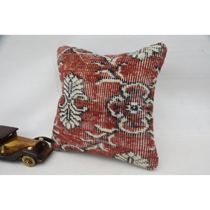 Rouge Bohème Laine Patchwork Kantha Oreiller 12x12 Pouces Doux Portable Floral Vintage Imprimer Coussin Décoratif pour Literie - Product Image 3