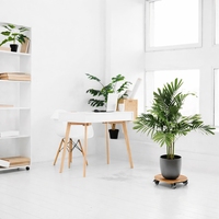 Soporte para Plantas de Madera de Acacia con Ruedas Giratorias de 360 Grados, Soporte Circular Rectangular para Flores de Exterior, Diseño Rústico, Capacidad de 120 kg para Uso en Jardín