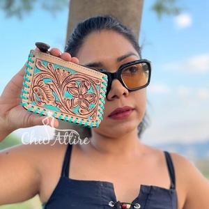 Nouveaux vrais cheveux usinés bruns fabriqués à la main sur peau fourrure cuir porte-monnaie mignon petit Rectangle forme pièce carte étuis à fermeture éclair - Product Image 1