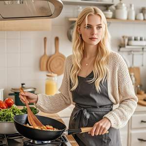 Spatule à frire plate en bois d'acacia faite à la main avec un long manche en bois ensemble d'outils de cuisine - Product Image 5