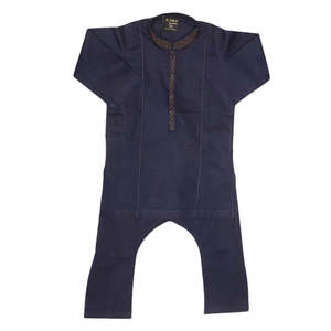 Shalwar Kameez brodé pour garçons - Bleu marine - Product Image 3
