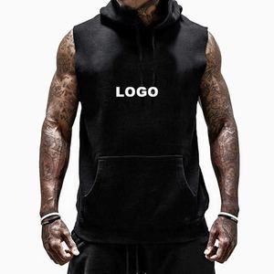 Muscle Bodybuilding Hombres Algodón Stringers Tank Tops Cut Off T-shirt Entrenamiento Deporte Gimnasio Sudadera con capucha sin mangas - Product Image 2