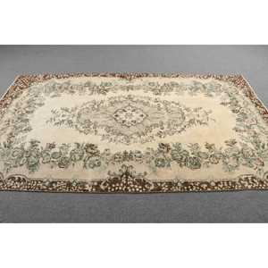 5.1x8.9 ft Large Turkish Vintage Rug, <b>Brown</b> Patchwork <b>Wool</b> Rug - Product Image 3