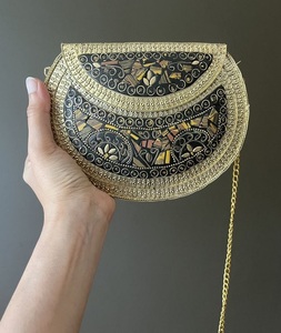 Sac à main de luxe en pierre, design artisanal, argenté, pour soirée, prêt à expédier, en résine, mosaïque en laiton avec métal - Product Image 3