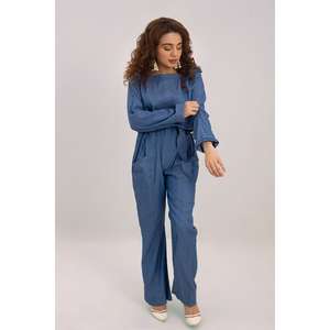 จั๊มสูทสีครามสำหรับผู้หญิง เอวสูง ไซส์พลัส ทรงเข้ารูป พิมพ์ลายมัดย้อม สำหรับเล่นกีฬา รุ่น WGK-DNW-DY-1947 - Product Image 2