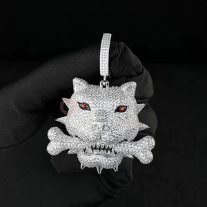 Pendentifs et breloques en argent sterling 925 plaqué or 24kt 3D BullDog VVS Moissanite naturelle diamant de laboratoire hip-hop bijoux fins - Product Image 5