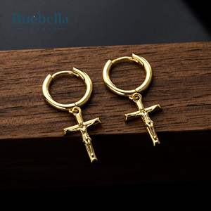 Boucles d'oreilles Huggie en argent Sterling 925 faites à la main Crucifixion de Jésus boucles d'oreilles croix pour hommes bijoux Hip Hop - Product Image 3