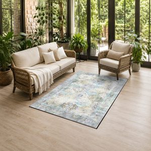 Tapis de salon en chenille gris argenté traditionnel à motif médaillon, imprimé numériquement, lavable en machine, antidérapant - RUGS DEPOT LXDP-0045 (vente en gros) - Product Image 6