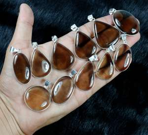 จี้ควอทซ์สโมคกี้อัญมณีชุบเงินจี้คริสตัลขายส่งสำหรับสร้อยคอผู้หญิง - Product Image 3