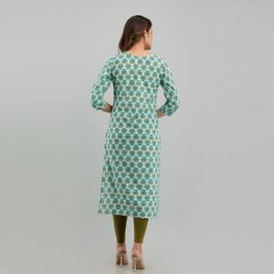 Women's Cotton Straight Kurta with Sea Green Floral Print (SHKUP1220) - Product Image 2
