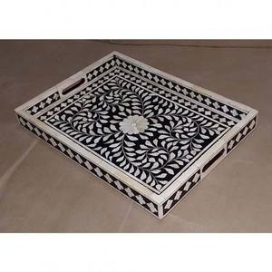 Mayssa Plateau d'incrustation d'os noir Design fantaisie Home Hotel Motel Plateau de service avec appel éclectique - Product Image 3