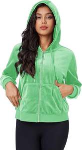 Veste à capuche en velours tendance, manches longues, fermeture éclair intégrale, vêtement d'extérieur doux et chaud en velours - Product Image 5