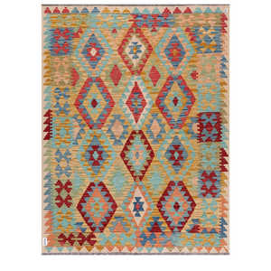 Alfombra Kilim de Maimana, Afganistán, 199 x 154 cm, Textil para el Hogar - Product Image 1