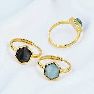 925 Argent Hexagone Rose Quartz Gemstone Bague Réglable Bijoux En Gros - Product Image 4