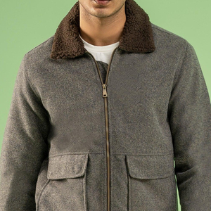 Chaqueta Vaquera Personalizable de Fabricante Directo con Cierre, Cuello de Piel de Lana, Manga Larga, Estilo Urbano de Invierno, Ropa para la Nieve, Alta Calidad ODM, Gris - Product Image 2